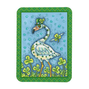 GRÖNT POLKA DOT FLAMINGO, FUNNY ST. PATRICK'S DAY MAGNET
