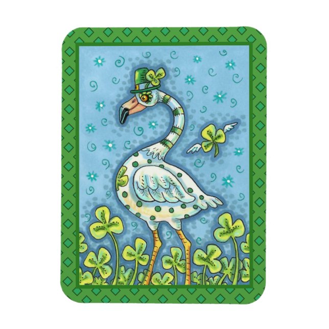 GRÖNT POLKA DOT FLAMINGO, FUNNY ST. PATRICK'S DAY MAGNET (Vertikal)