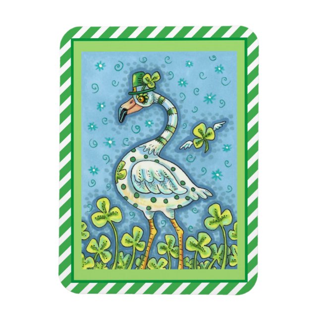 GRÖNT POLKA DOT FLAMINGO, FUNNY ST. PATRICK'S DAY MAGNET (Vertikal)