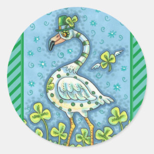 GRÖNT POLKA DOT FLAMINGO, FUNNY ST. PATRICK'S DAY RUNT KLISTERMÄRKE