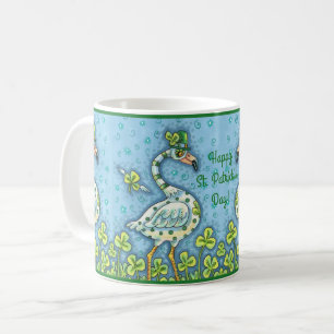 GRÖNT POLKA DOT FLAMINGOS, FUNNY ST. PATRICK'S DAY KAFFEMUGG