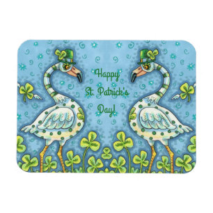 GRÖNT POLKA DOT FLAMINGOS, FUNNY ST. PATRICK'S DAY MAGNET