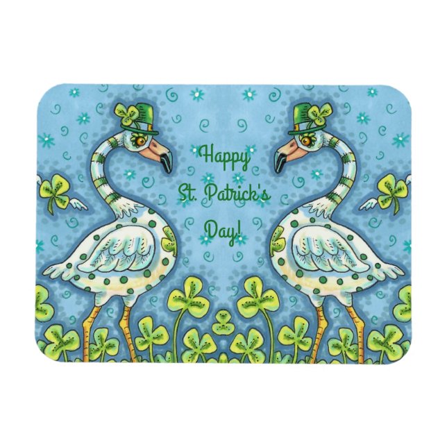 GRÖNT POLKA DOT FLAMINGOS, FUNNY ST. PATRICK'S DAY MAGNET (Horisontell)