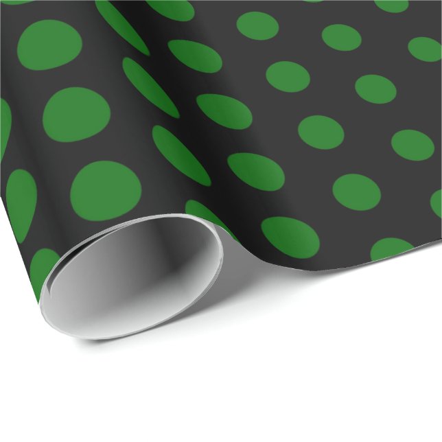 Grönt Polka Dot Modern Black Presentpapper (Rullad Hörn)