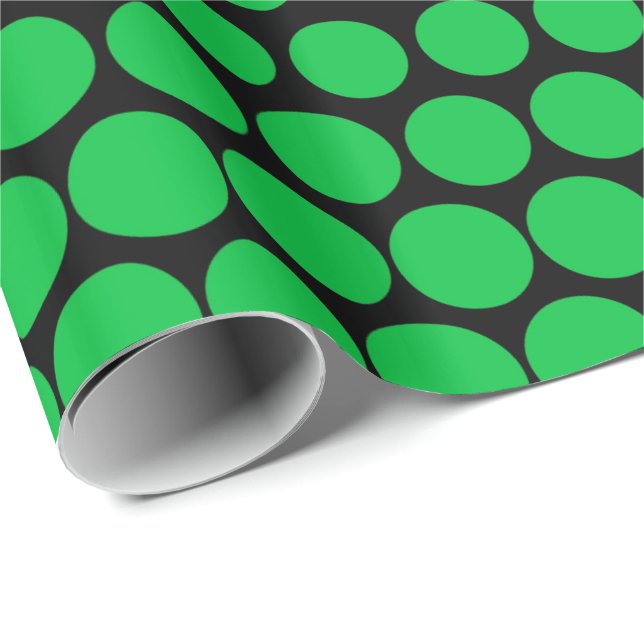 Grönt Polka Dot Modern Black Presentpapper (Rullad Hörn)
