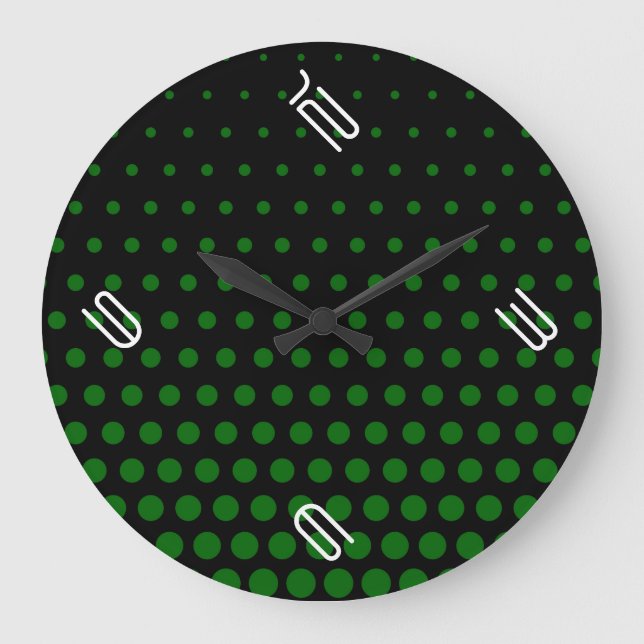 Grönt Polka Dot Modern Black Stor Klocka (Framsida)