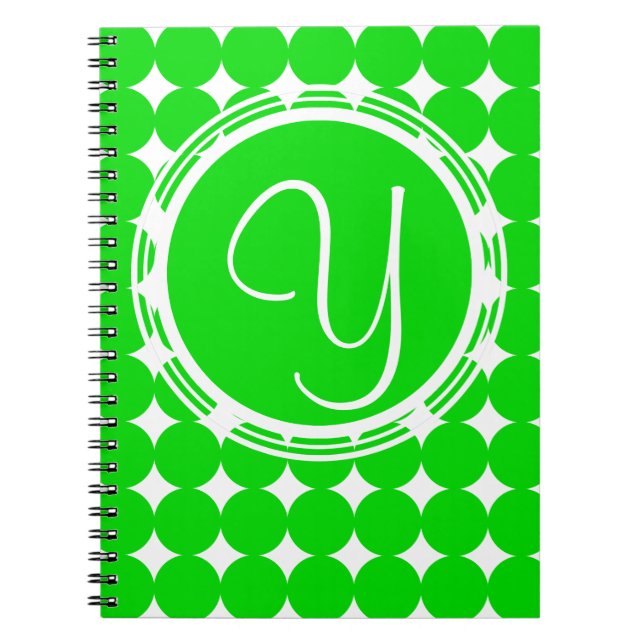 Grönt Polka Dot Monogram Anteckningsbok Med Spiral (Framsidan)