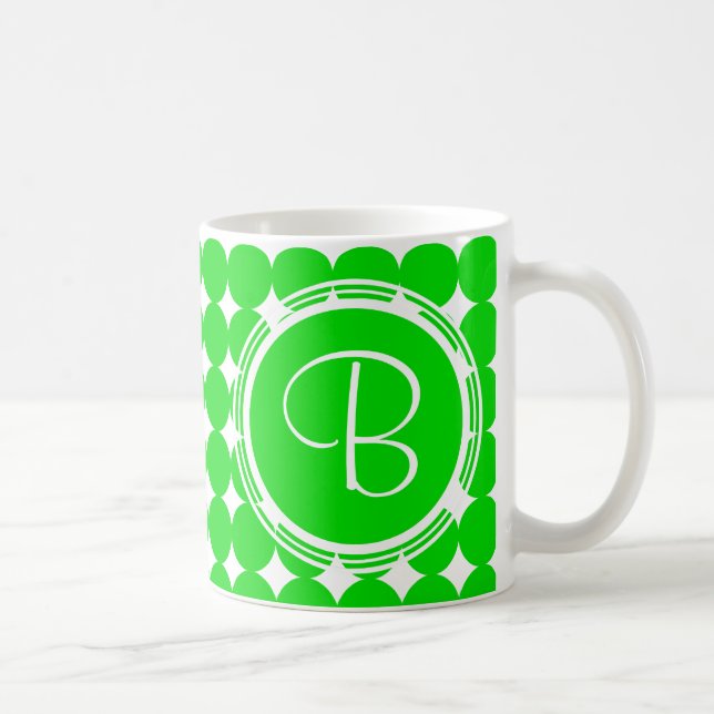 Grönt Polka Dot Monogram Kaffemugg (Höger)