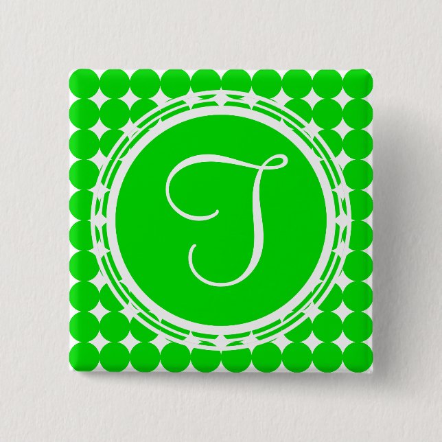 Grönt Polka Dot Monogram Knapp (Framsida)