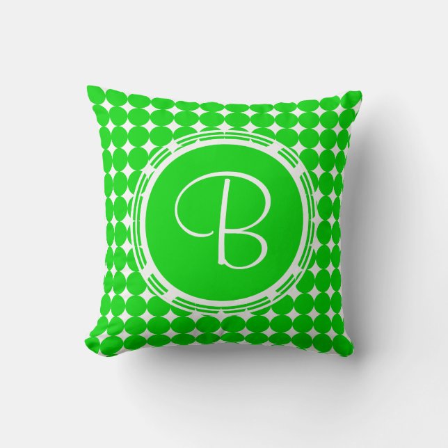 Grönt Polka Dot Monogram Kudde (Framsida)