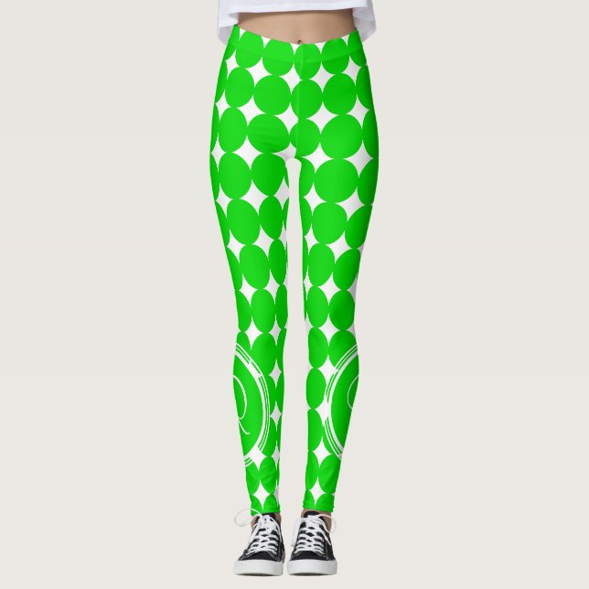Grönt Polka Dot Monogram Leggings (Framsida)