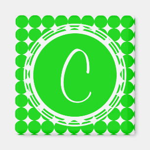 Grönt Polka Dot Monogram Magnet