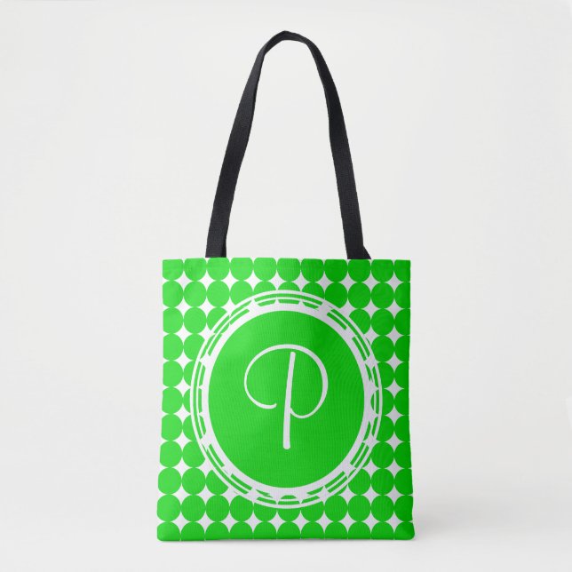 Grönt Polka Dot Monogram Tygkasse (Framsida)