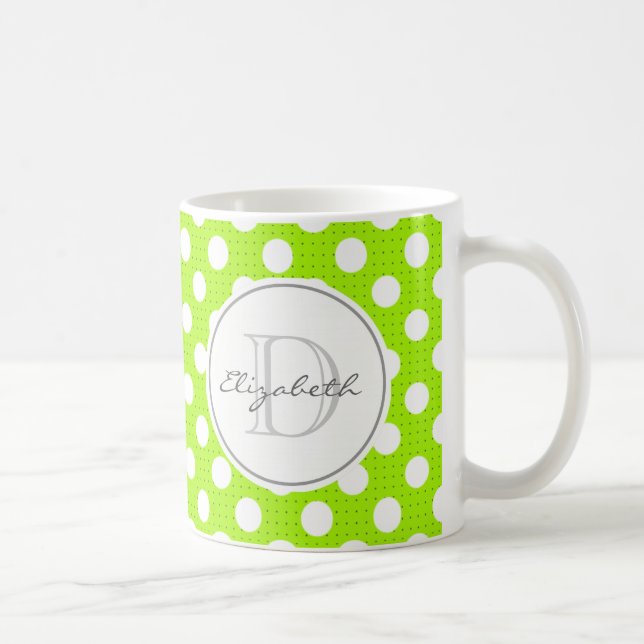 Grönt Polka Dot Monogrammed Mugg (Höger)