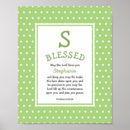 Grönt Polka Dot Namn Blessing Nursery Poster