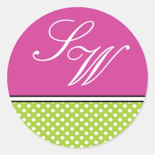 Grönt Polka Dot och Rosa Bröllop Sticker Runt Klistermärke