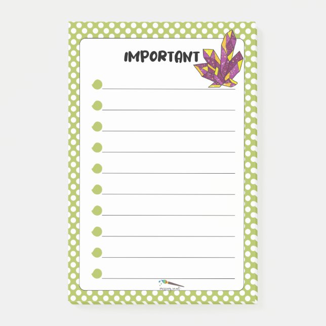 Grönt Polka Dot Red Diamond IMPORTANT Post-it Block (Framsida)