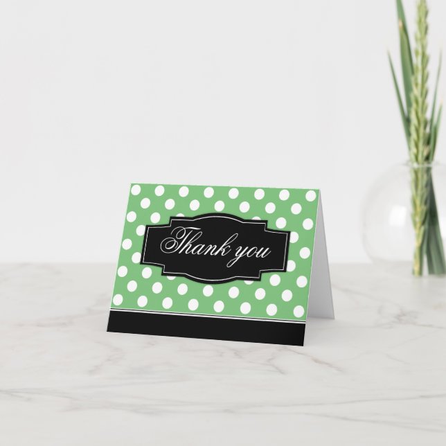 Grönt Polka Dot Svart Ram Tack-kort Tack Kort (Framsida)
