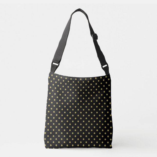 Grönt polka dots-design på svart axelväska (Framsida)