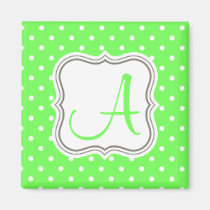 Grönt polka dots monogram första namn elegant magnet