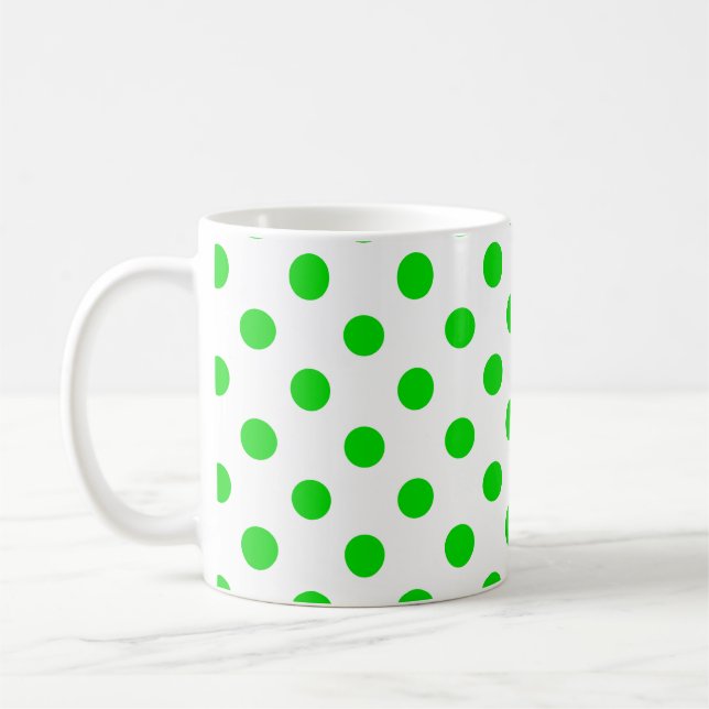 Grönt Polka dots Mönster mot vit bakgrund Kaffemugg (Vänster)