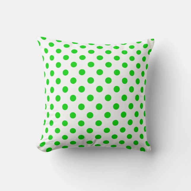 Grönt Polka dots Mönster mot vit bakgrund Kudde (Framsida)