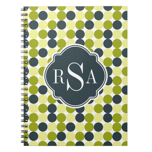 Grönt Polka dots och Blue Monogram Anteckningsbok (Framsidan)