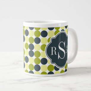 Grönt Polka dots och Blue Monogram Jumbo Mugg