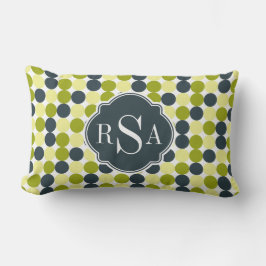 Grönt Polka dots och Blue Monogram Lumbarkudde