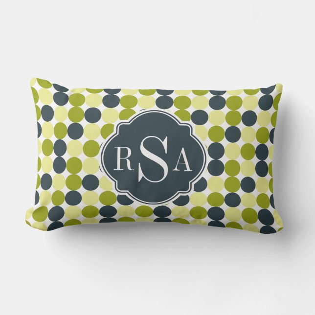 Grönt Polka dots och Blue Monogram Lumbarkudde (Framsida)