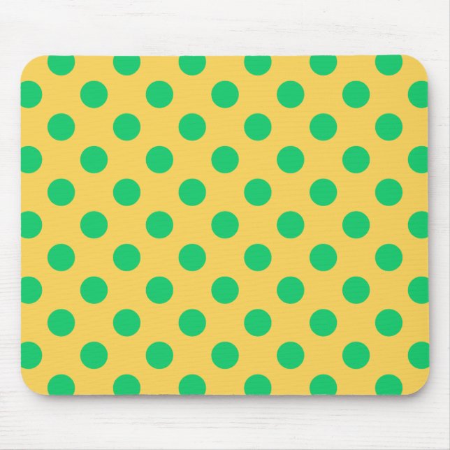 Grönt polka dots på gult musmatta (Framsidan)