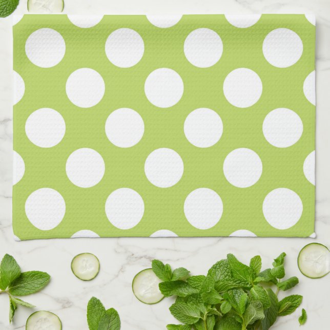 Grönt Polka dots, Polka Dot Mönster, Dit, Dit Kökshandduk (Vikta)