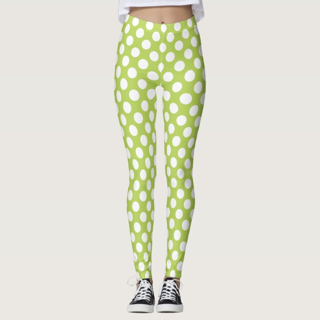Grönt Polka dots, Polka Dot Mönster, Dit, Dit Leggings (Framsida)