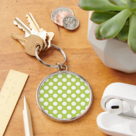 Grönt Polka dots, Polka Dot Mönster, Dit, Dit Rund Silverfärgad Nyckelring