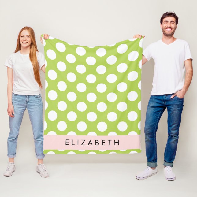 Grönt Polka dots, Polka Dot Mönster, ditt namn Fleecefilt (På plats)