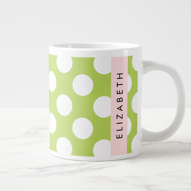 Grönt Polka dots, Polka Dot Mönster, ditt namn Jumbo Mugg (Höger)