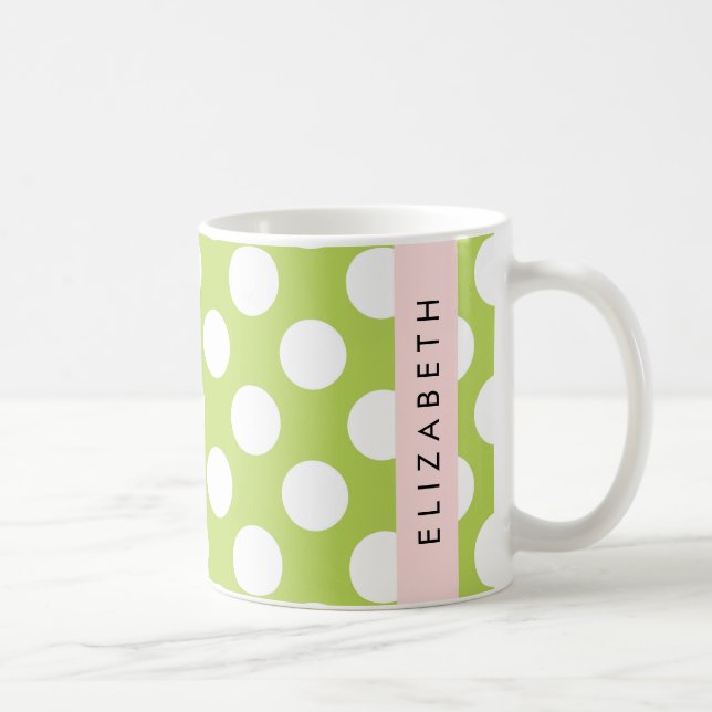 Grönt Polka dots, Polka Dot Mönster, ditt namn Kaffemugg (Höger)