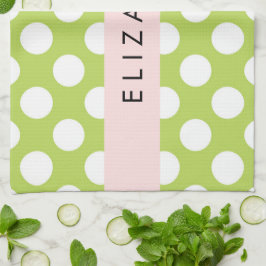 Grönt Polka dots, Polka Dot Mönster, ditt namn Kökshandduk
