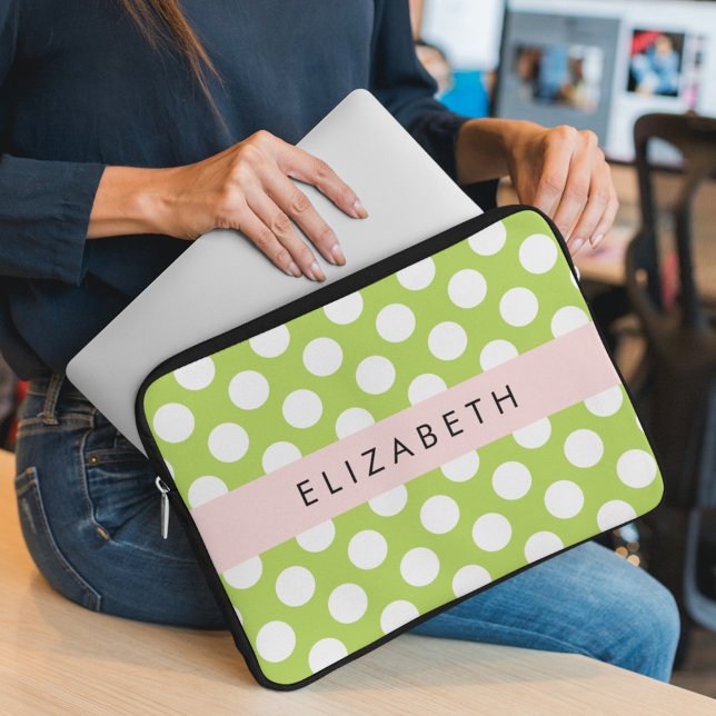 Grönt Polka dots, Polka Dot Mönster, ditt namn Laptop Fodral (Skapare uppladdad)