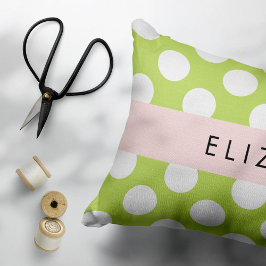 Grönt Polka dots, Polka Dot Mönster, ditt namn Prydnadskudde