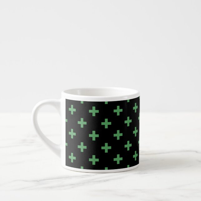 Grönt polka kor på svart espressomugg (Vänster)