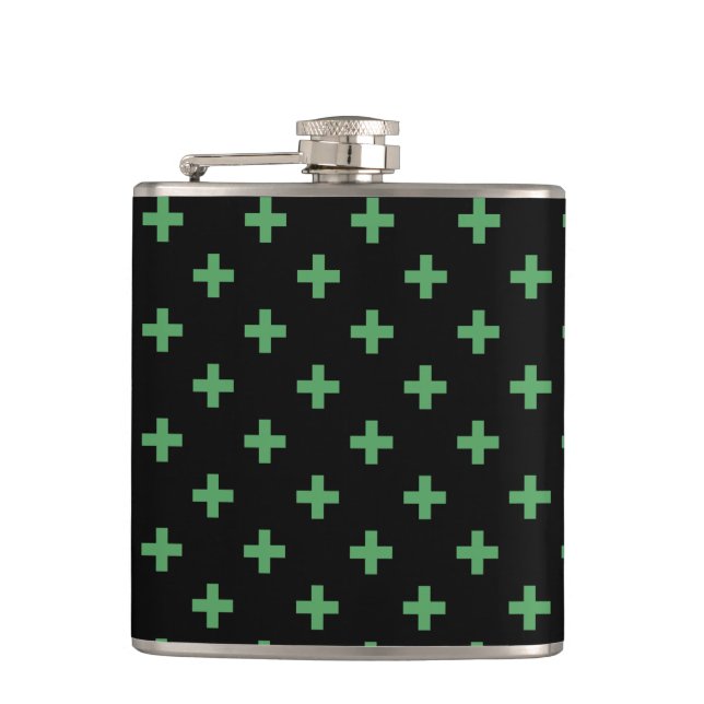 Grönt polka kor på svart fickplunta (Framsidan)
