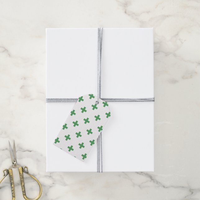 Grönt polka kor på vitt presentetikett (Med Snöre)