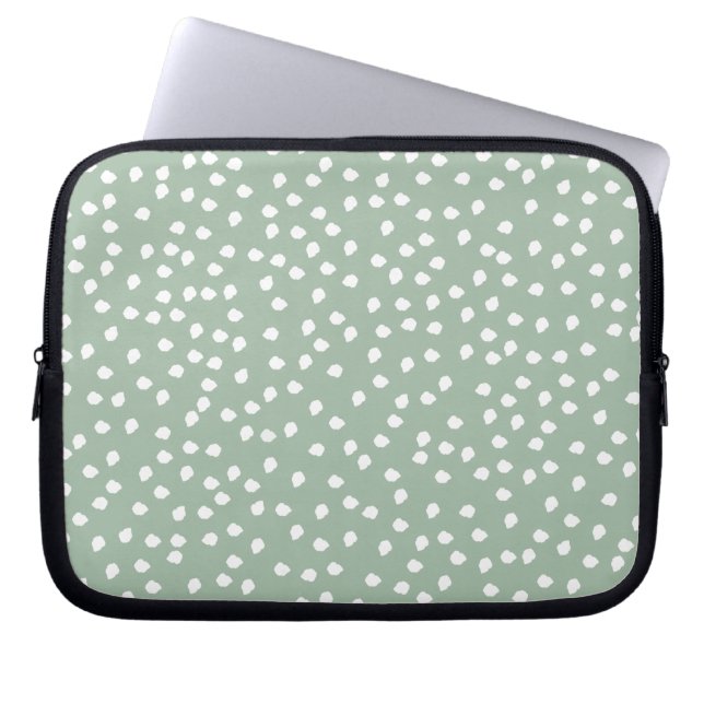 grönt-polka-punkt laptop sleeve (Framsidan)