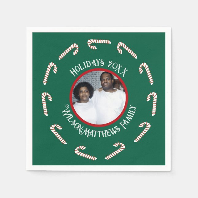 Grönt-Polkagrisar-jul 2025 Retro-familjen Pappersservett (Framsidan)