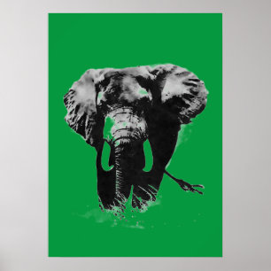 Grönt Pop Art Elephant Poster