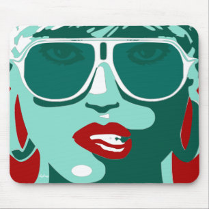 Grönt Pop Art Söt Woman Sunglass Red Läppar Musmatta