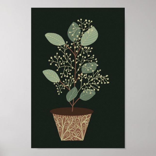 Grönt pot plant eucalyptus löv frön teracotta poster (Framsidan)