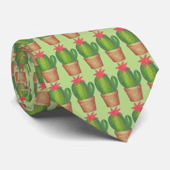 Grönt Poted Plant Cactus Cacti  Tie Slips (Rullad)