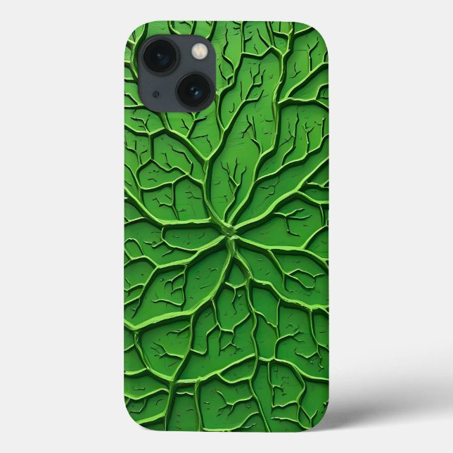 Grönt präglat trädstruktur iPhone-fodral (Baksida)